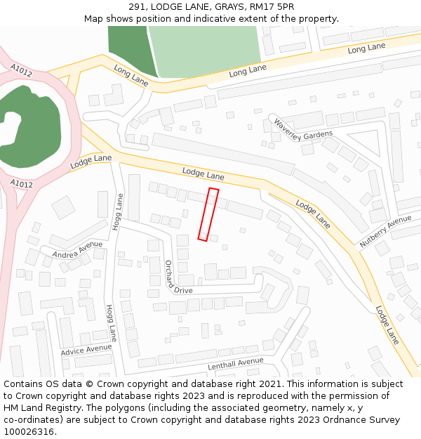 291, LODGE LANE, GRAYS, RM17 5PR: Location map and indicative extent of plot