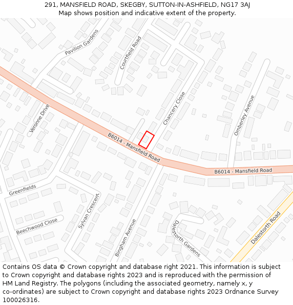 291, MANSFIELD ROAD, SKEGBY, SUTTON-IN-ASHFIELD, NG17 3AJ: Location map and indicative extent of plot