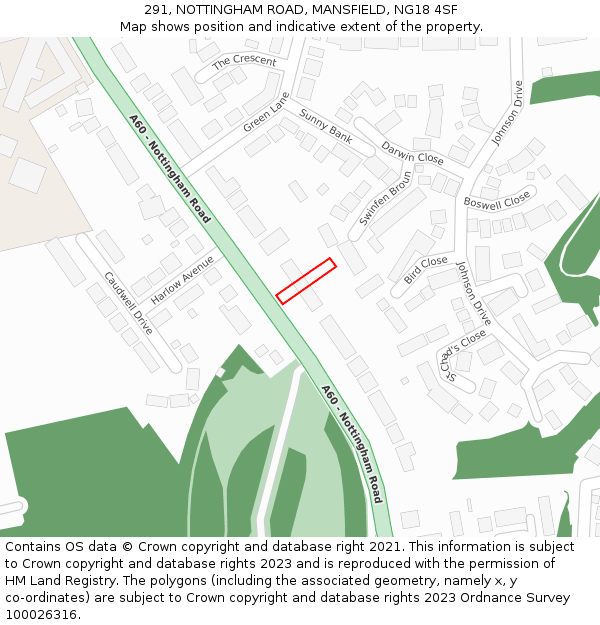 291, NOTTINGHAM ROAD, MANSFIELD, NG18 4SF: Location map and indicative extent of plot