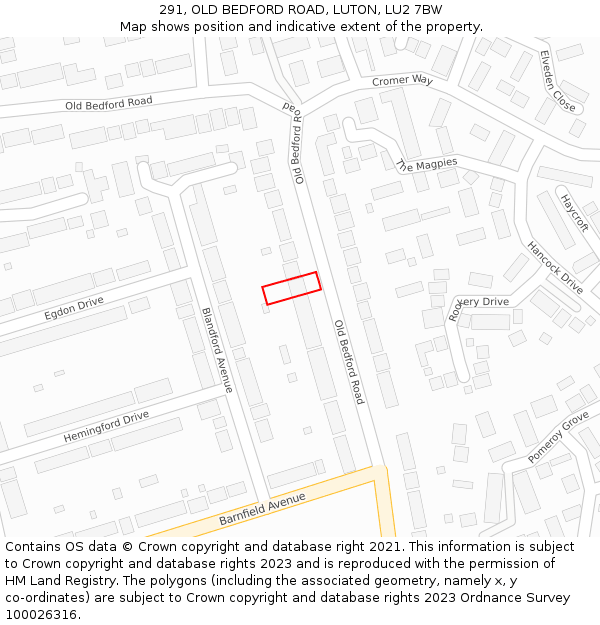 291, OLD BEDFORD ROAD, LUTON, LU2 7BW: Location map and indicative extent of plot