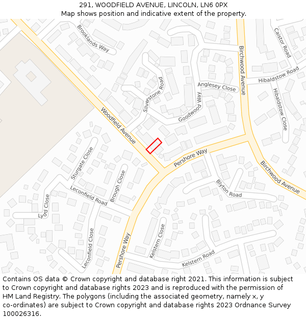 291, WOODFIELD AVENUE, LINCOLN, LN6 0PX: Location map and indicative extent of plot