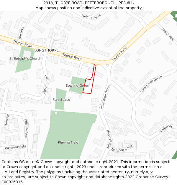 291A, THORPE ROAD, PETERBOROUGH, PE3 6LU: Location map and indicative extent of plot