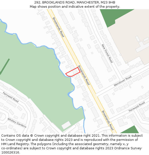 292, BROOKLANDS ROAD, MANCHESTER, M23 9HB: Location map and indicative extent of plot