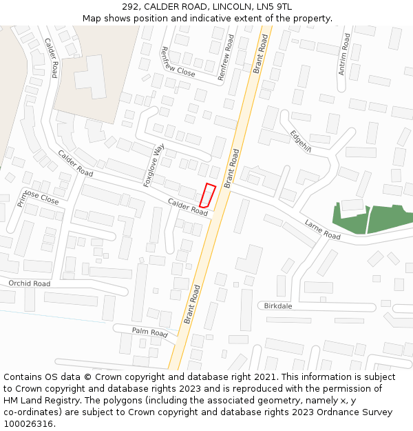 292, CALDER ROAD, LINCOLN, LN5 9TL: Location map and indicative extent of plot