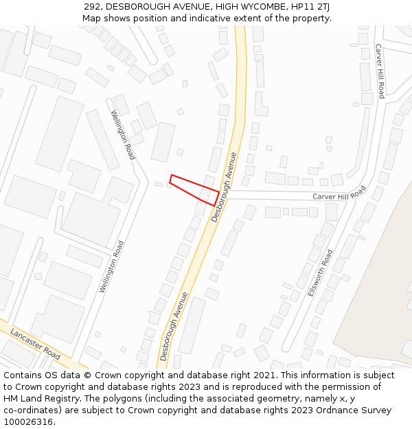 292, DESBOROUGH AVENUE, HIGH WYCOMBE, HP11 2TJ: Location map and indicative extent of plot