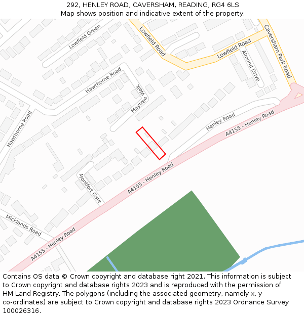 292, HENLEY ROAD, CAVERSHAM, READING, RG4 6LS: Location map and indicative extent of plot