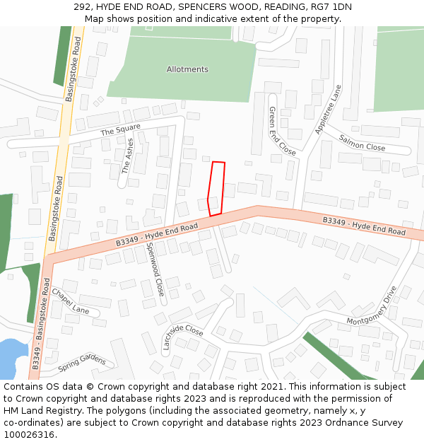 292, HYDE END ROAD, SPENCERS WOOD, READING, RG7 1DN: Location map and indicative extent of plot