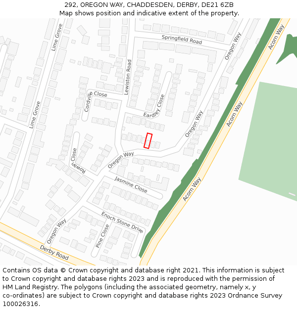 292, OREGON WAY, CHADDESDEN, DERBY, DE21 6ZB: Location map and indicative extent of plot