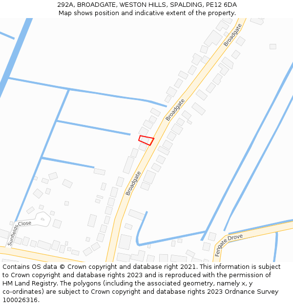 292A, BROADGATE, WESTON HILLS, SPALDING, PE12 6DA: Location map and indicative extent of plot