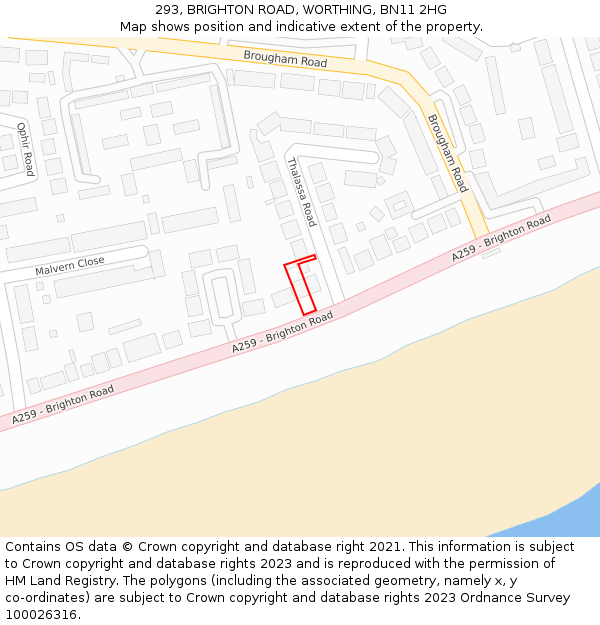 293, BRIGHTON ROAD, WORTHING, BN11 2HG: Location map and indicative extent of plot