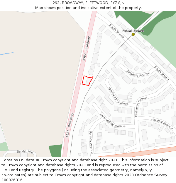 293, BROADWAY, FLEETWOOD, FY7 8JN: Location map and indicative extent of plot