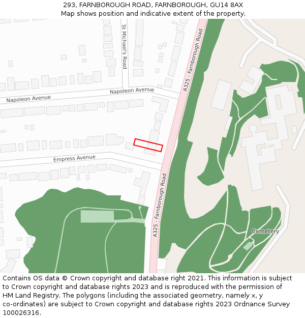 293, FARNBOROUGH ROAD, FARNBOROUGH, GU14 8AX: Location map and indicative extent of plot