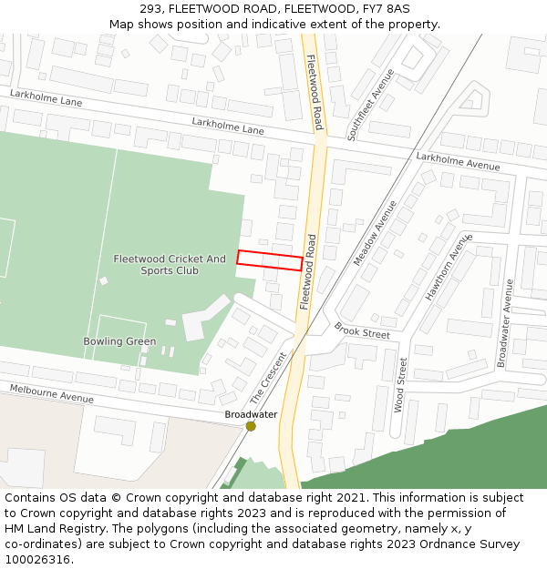 293, FLEETWOOD ROAD, FLEETWOOD, FY7 8AS: Location map and indicative extent of plot