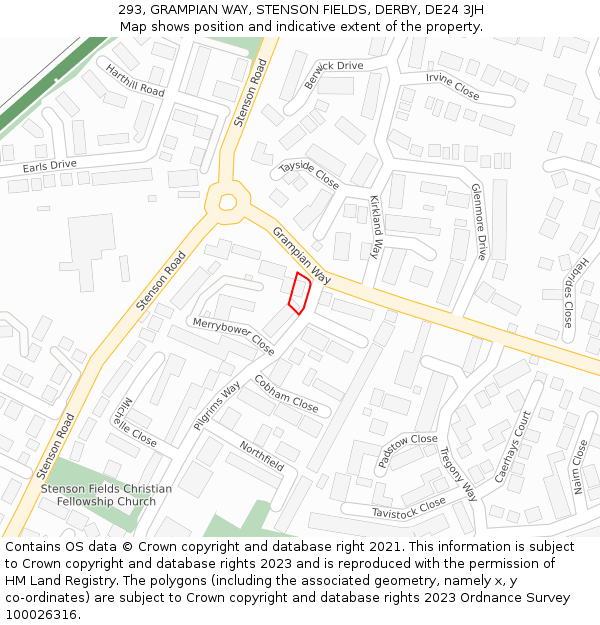 293, GRAMPIAN WAY, STENSON FIELDS, DERBY, DE24 3JH: Location map and indicative extent of plot