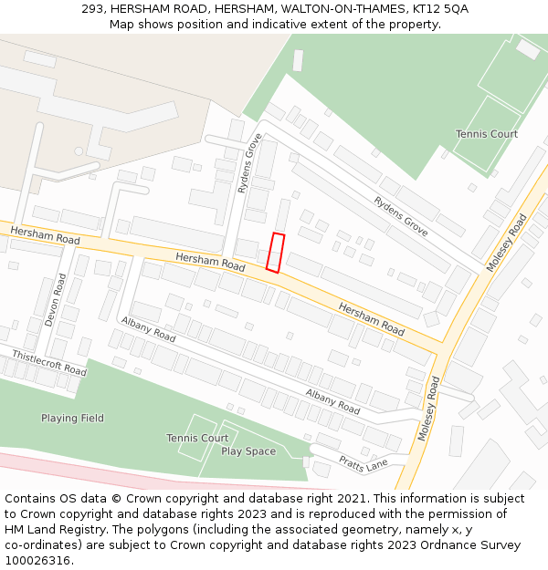 293, HERSHAM ROAD, HERSHAM, WALTON-ON-THAMES, KT12 5QA: Location map and indicative extent of plot