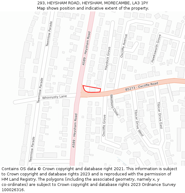 293, HEYSHAM ROAD, HEYSHAM, MORECAMBE, LA3 1PY: Location map and indicative extent of plot