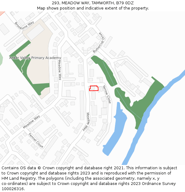 293, MEADOW WAY, TAMWORTH, B79 0DZ: Location map and indicative extent of plot