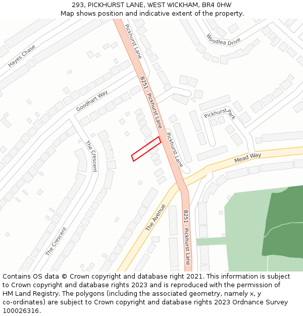 293, PICKHURST LANE, WEST WICKHAM, BR4 0HW: Location map and indicative extent of plot