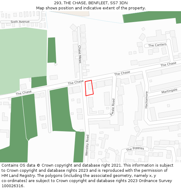 293, THE CHASE, BENFLEET, SS7 3DN: Location map and indicative extent of plot