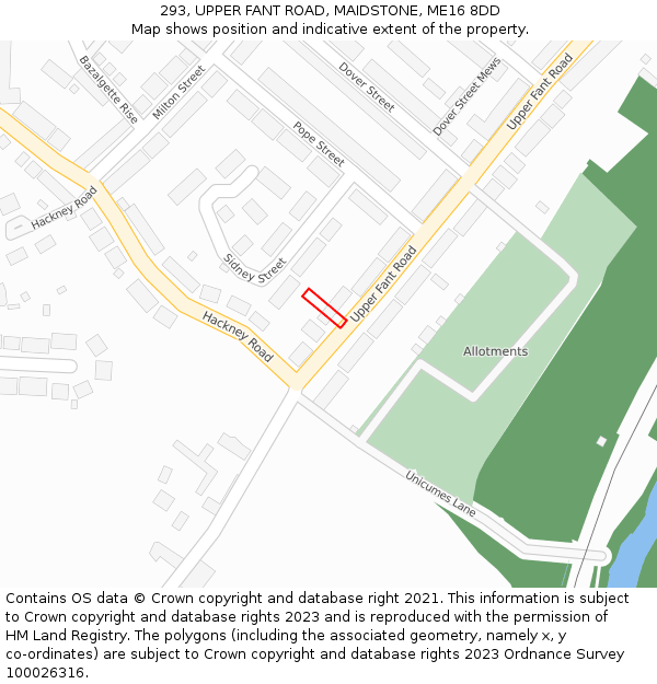 293, UPPER FANT ROAD, MAIDSTONE, ME16 8DD: Location map and indicative extent of plot