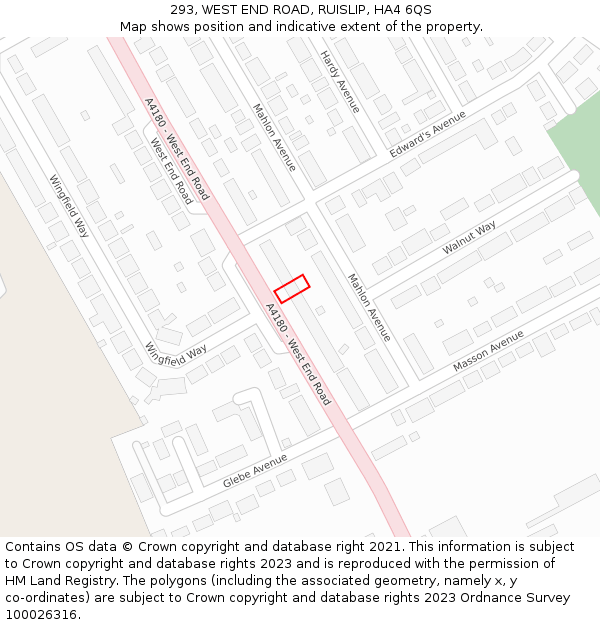 293, WEST END ROAD, RUISLIP, HA4 6QS: Location map and indicative extent of plot