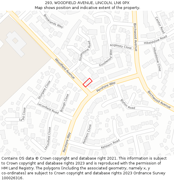 293, WOODFIELD AVENUE, LINCOLN, LN6 0PX: Location map and indicative extent of plot