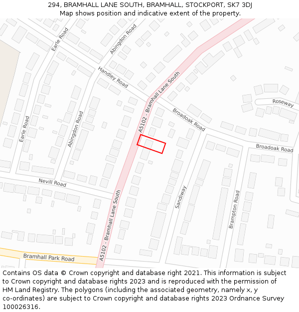 294, BRAMHALL LANE SOUTH, BRAMHALL, STOCKPORT, SK7 3DJ: Location map and indicative extent of plot