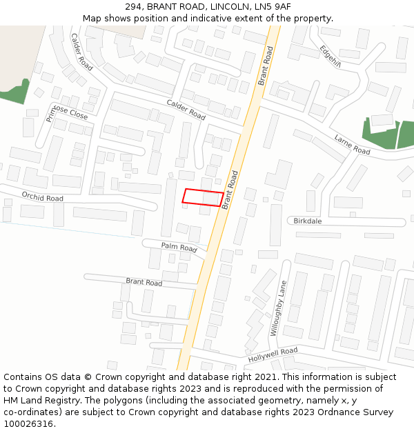 294, BRANT ROAD, LINCOLN, LN5 9AF: Location map and indicative extent of plot