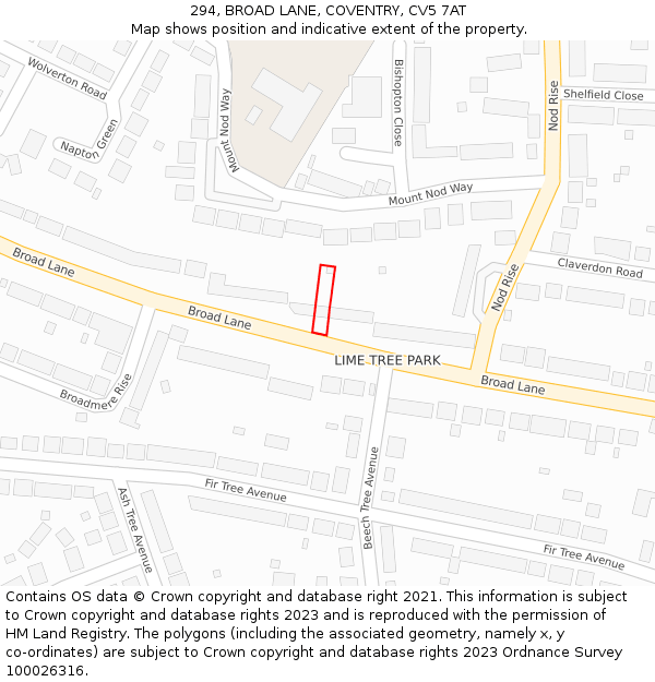 294, BROAD LANE, COVENTRY, CV5 7AT: Location map and indicative extent of plot