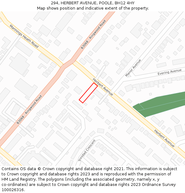 294, HERBERT AVENUE, POOLE, BH12 4HY: Location map and indicative extent of plot