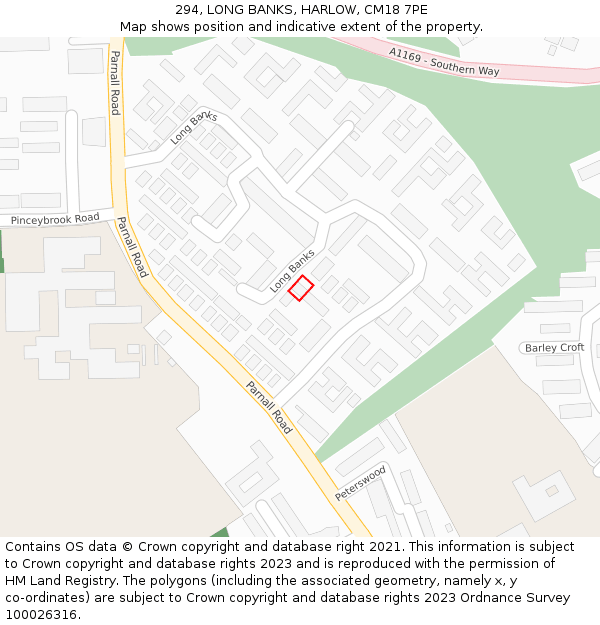 294, LONG BANKS, HARLOW, CM18 7PE: Location map and indicative extent of plot