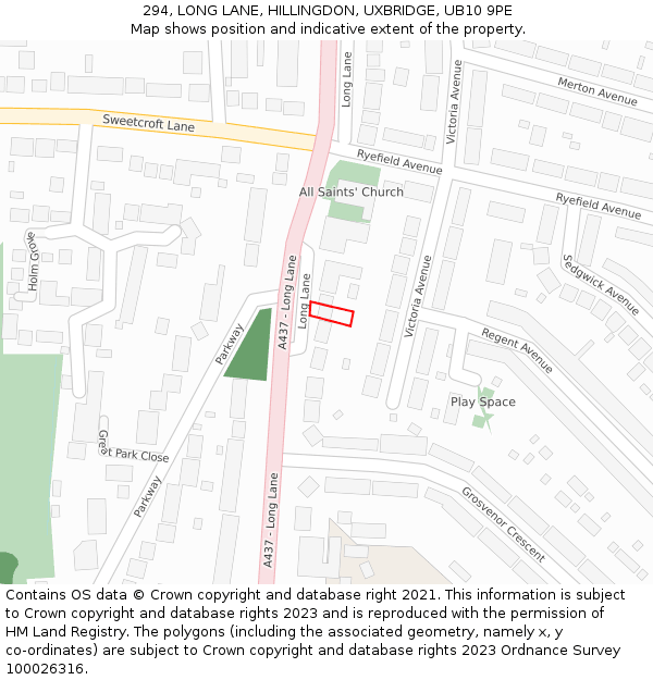 294, LONG LANE, HILLINGDON, UXBRIDGE, UB10 9PE: Location map and indicative extent of plot