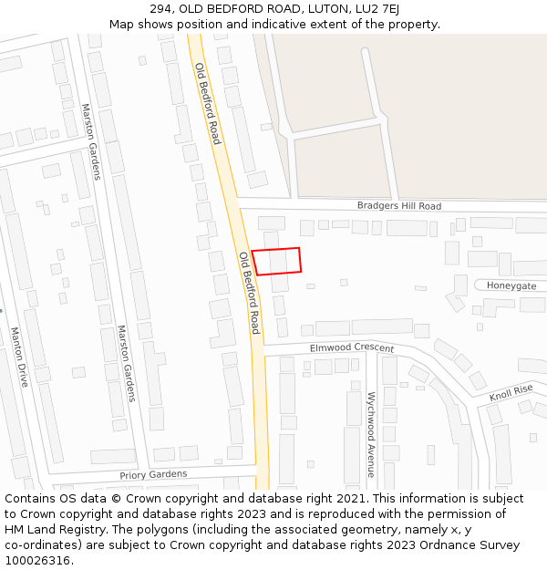 294, OLD BEDFORD ROAD, LUTON, LU2 7EJ: Location map and indicative extent of plot