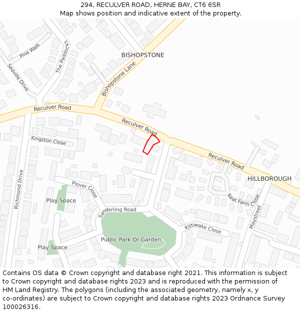 294, RECULVER ROAD, HERNE BAY, CT6 6SR: Location map and indicative extent of plot