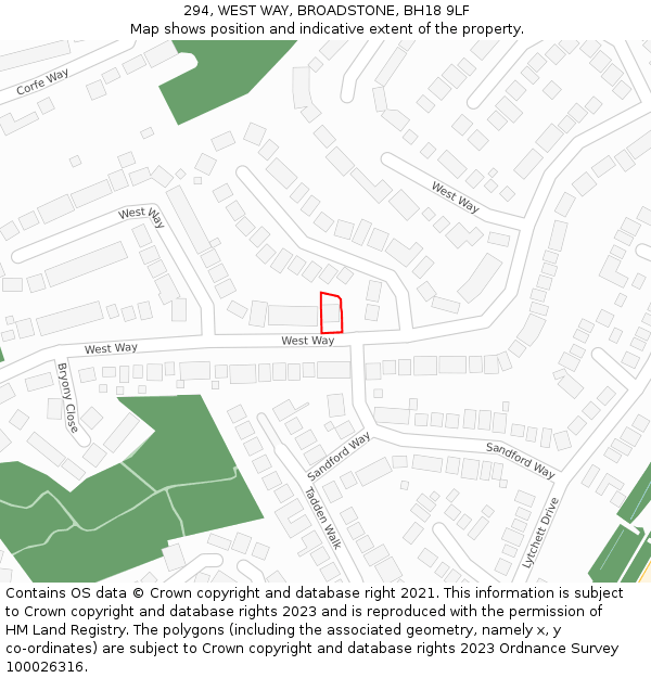 294, WEST WAY, BROADSTONE, BH18 9LF: Location map and indicative extent of plot