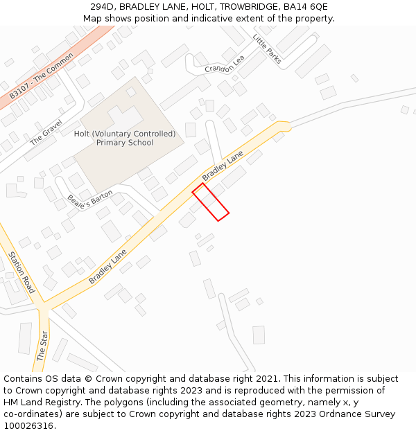 294D, BRADLEY LANE, HOLT, TROWBRIDGE, BA14 6QE: Location map and indicative extent of plot