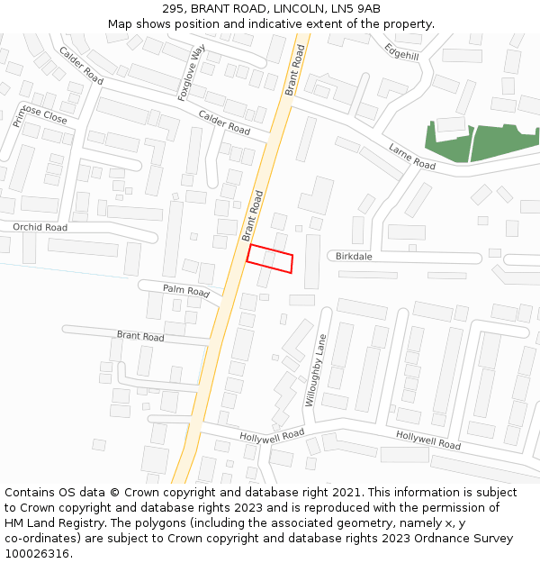 295, BRANT ROAD, LINCOLN, LN5 9AB: Location map and indicative extent of plot
