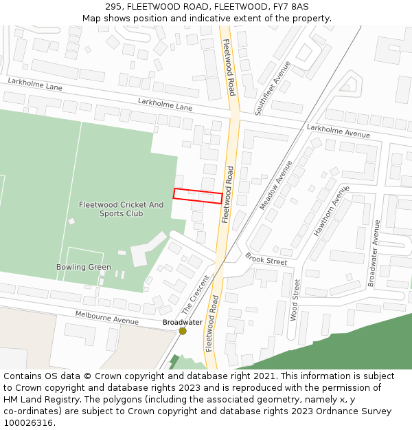 295, FLEETWOOD ROAD, FLEETWOOD, FY7 8AS: Location map and indicative extent of plot