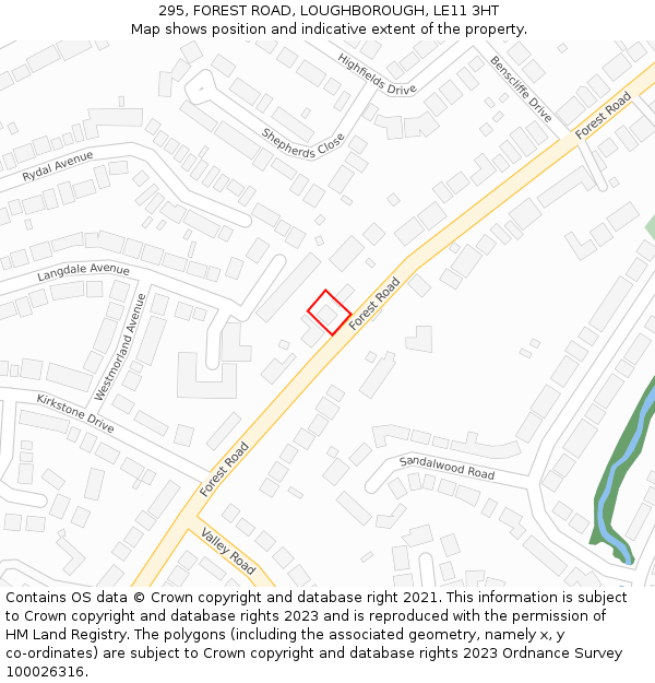 295, FOREST ROAD, LOUGHBOROUGH, LE11 3HT: Location map and indicative extent of plot