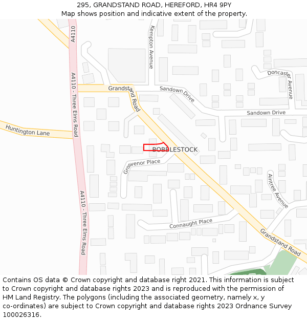 295, GRANDSTAND ROAD, HEREFORD, HR4 9PY: Location map and indicative extent of plot