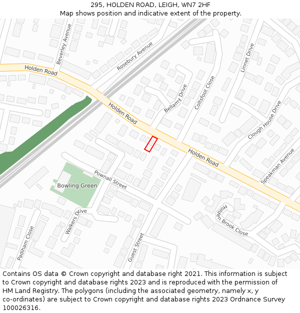 295, HOLDEN ROAD, LEIGH, WN7 2HF: Location map and indicative extent of plot