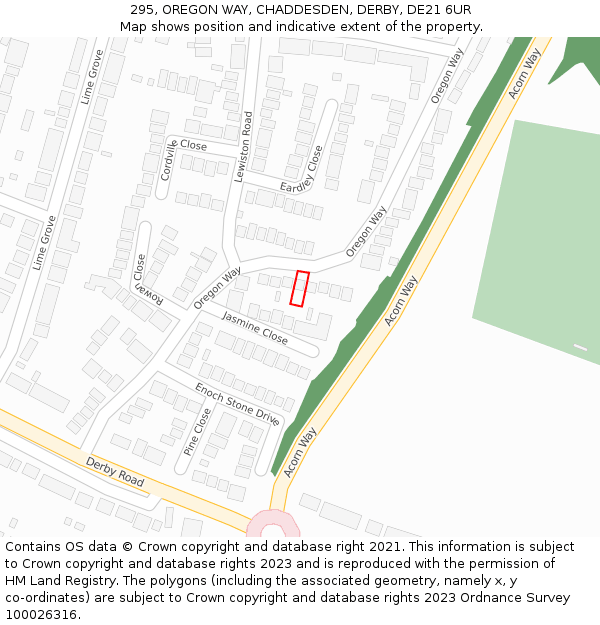 295, OREGON WAY, CHADDESDEN, DERBY, DE21 6UR: Location map and indicative extent of plot
