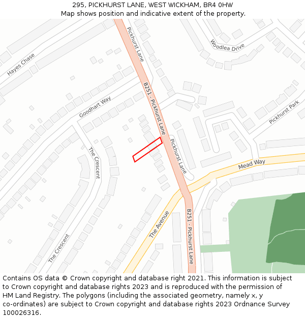 295, PICKHURST LANE, WEST WICKHAM, BR4 0HW: Location map and indicative extent of plot