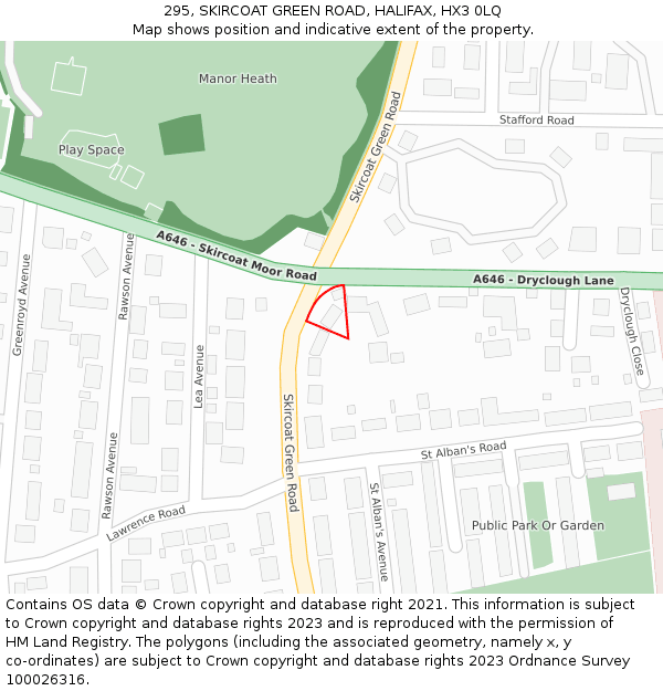 295, SKIRCOAT GREEN ROAD, HALIFAX, HX3 0LQ: Location map and indicative extent of plot