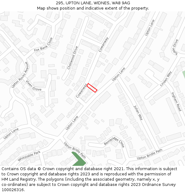 295, UPTON LANE, WIDNES, WA8 9AG: Location map and indicative extent of plot