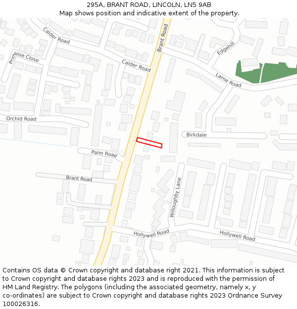 295A, BRANT ROAD, LINCOLN, LN5 9AB: Location map and indicative extent of plot