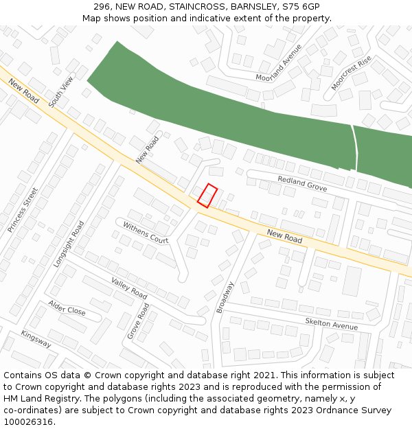 296, NEW ROAD, STAINCROSS, BARNSLEY, S75 6GP: Location map and indicative extent of plot