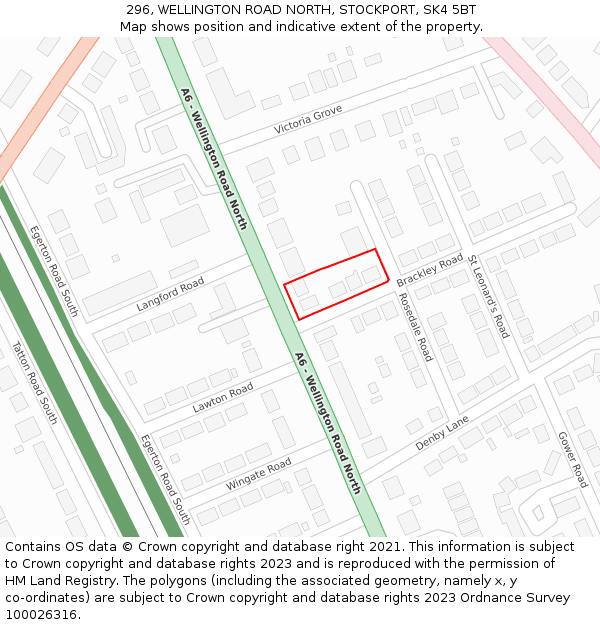 296, WELLINGTON ROAD NORTH, STOCKPORT, SK4 5BT: Location map and indicative extent of plot