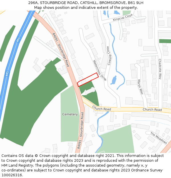 296A, STOURBRIDGE ROAD, CATSHILL, BROMSGROVE, B61 9LH: Location map and indicative extent of plot