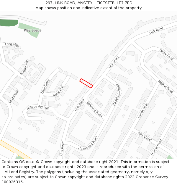 297, LINK ROAD, ANSTEY, LEICESTER, LE7 7ED: Location map and indicative extent of plot